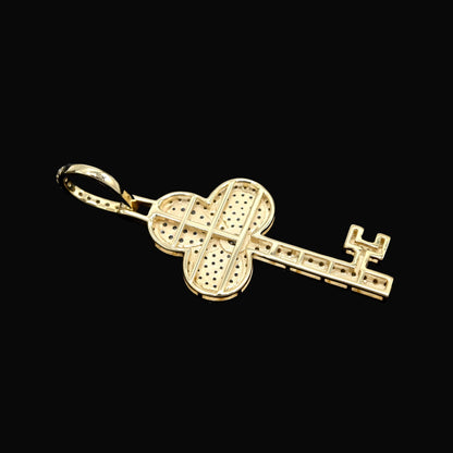 10k Yellow Gold 0.9CTW Natural Round Diamond Key Shape Pendant 2.9g Charm
