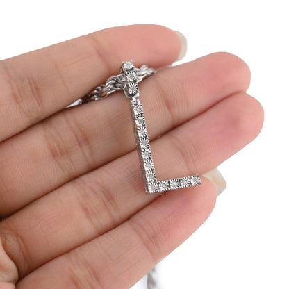 925 Silver Natural 0.15 CTW Diamond Initial Alphabet "L" Pendant 2g Unisex Charm