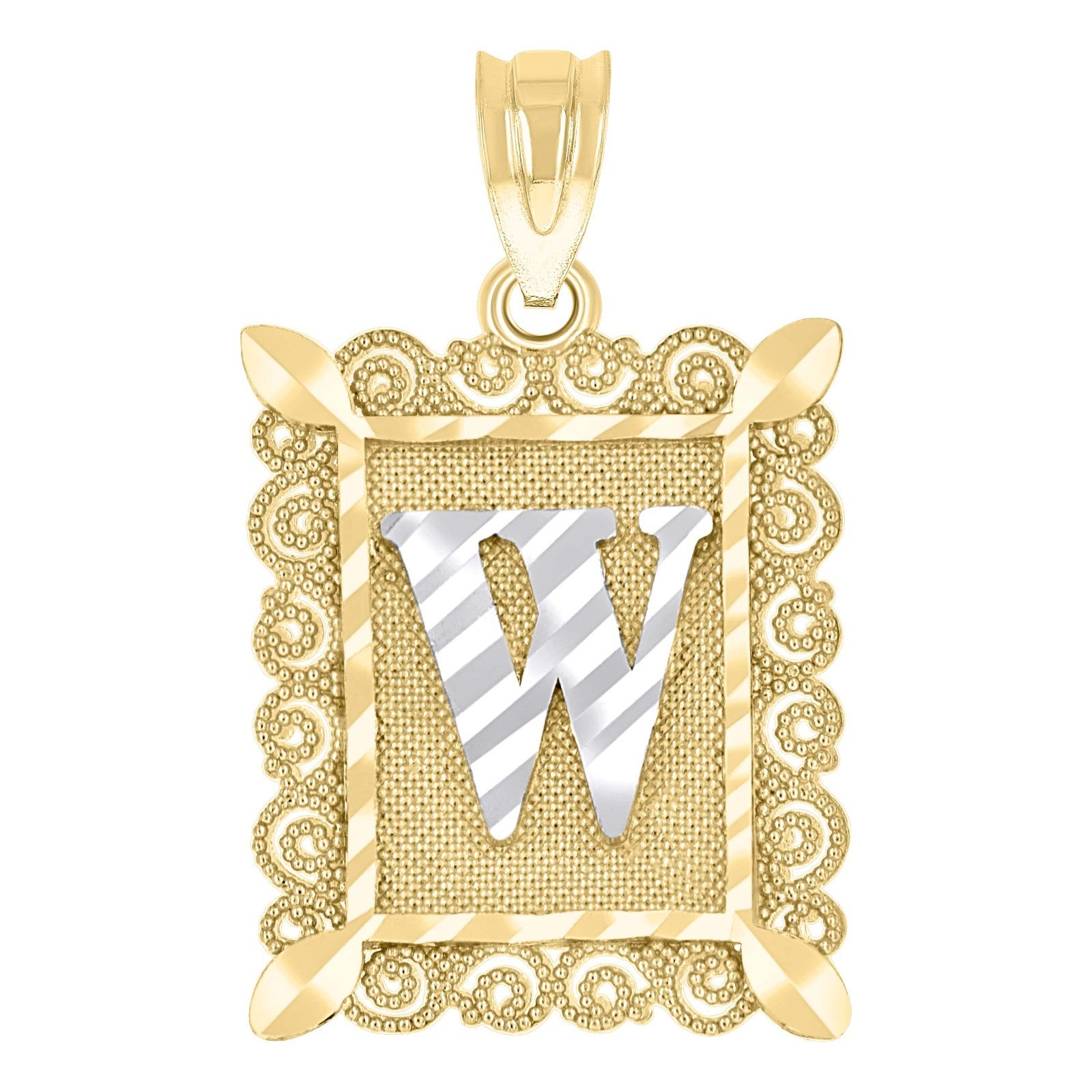 10k Yellow & White Gold Initial Letter "W" Pendant 1g Alphabet Unisex Charm
