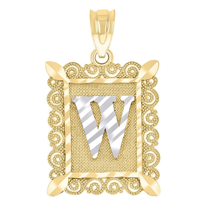 10k Yellow & White Gold Initial Letter "W" Pendant 1g Alphabet Unisex Charm