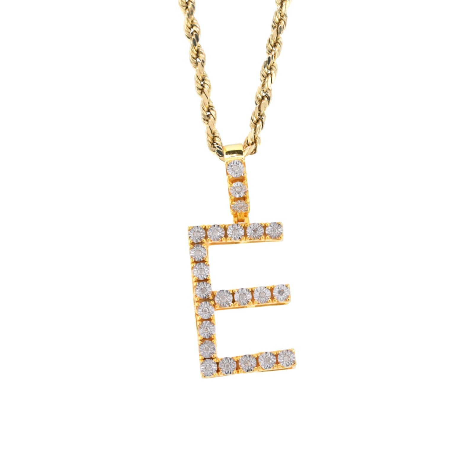 925 Yellow Natural 0.15 CTW Diamond Initial Alphabet "E" Pendant 2g Unisex Charm