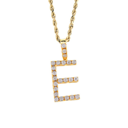 925 Yellow Natural 0.15 CTW Diamond Initial Alphabet "E" Pendant 2g Unisex Charm