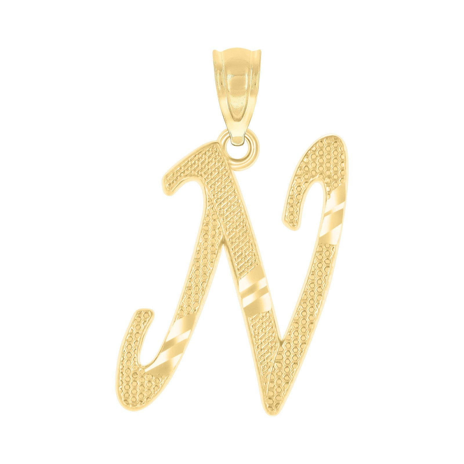 10k Yellow Gold Initial Letter "N" Pendant 0.6g Alphabet Unisex Charm