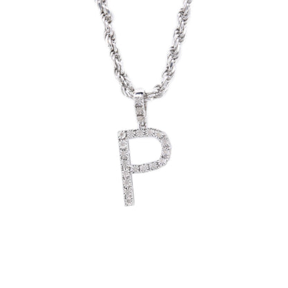 925 Silver Natural 0.15 CTW Diamond Initial Alphabet "P" Pendant 2g Unisex Charm