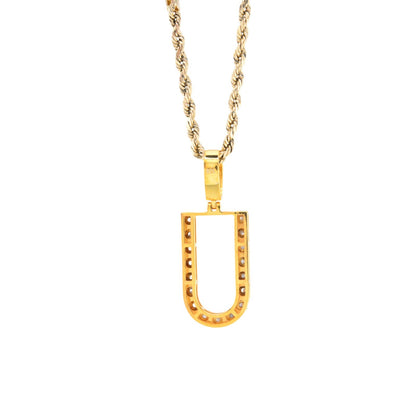 925 Yellow Natural 0.15 CTW Diamond Initial Alphabet "U" Pendant 2g Unisex Charm