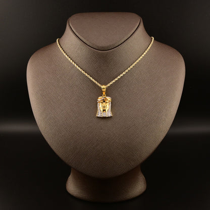 10k Yellow Gold 0.55CTW Round & Baguette Diamond Jesus Head Pendant 6.1g Charm