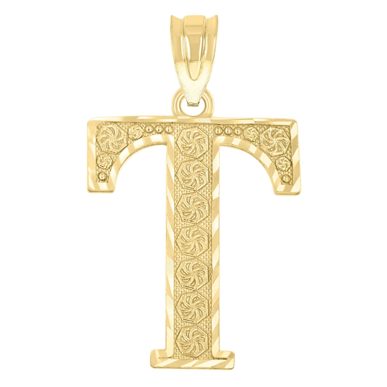 10k Yellow Gold Initial Letter "T" Pendant 1.1g Alphabet Unisex Charm