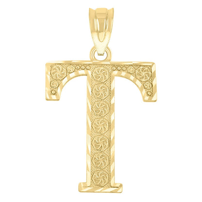 10k Yellow Gold Initial Letter "T" Pendant 1.1g Alphabet Unisex Charm
