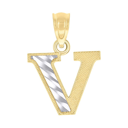 10k Yellow & White Gold Initial Letter "V" Pendant 0.6g Alphabet Unisex Charm