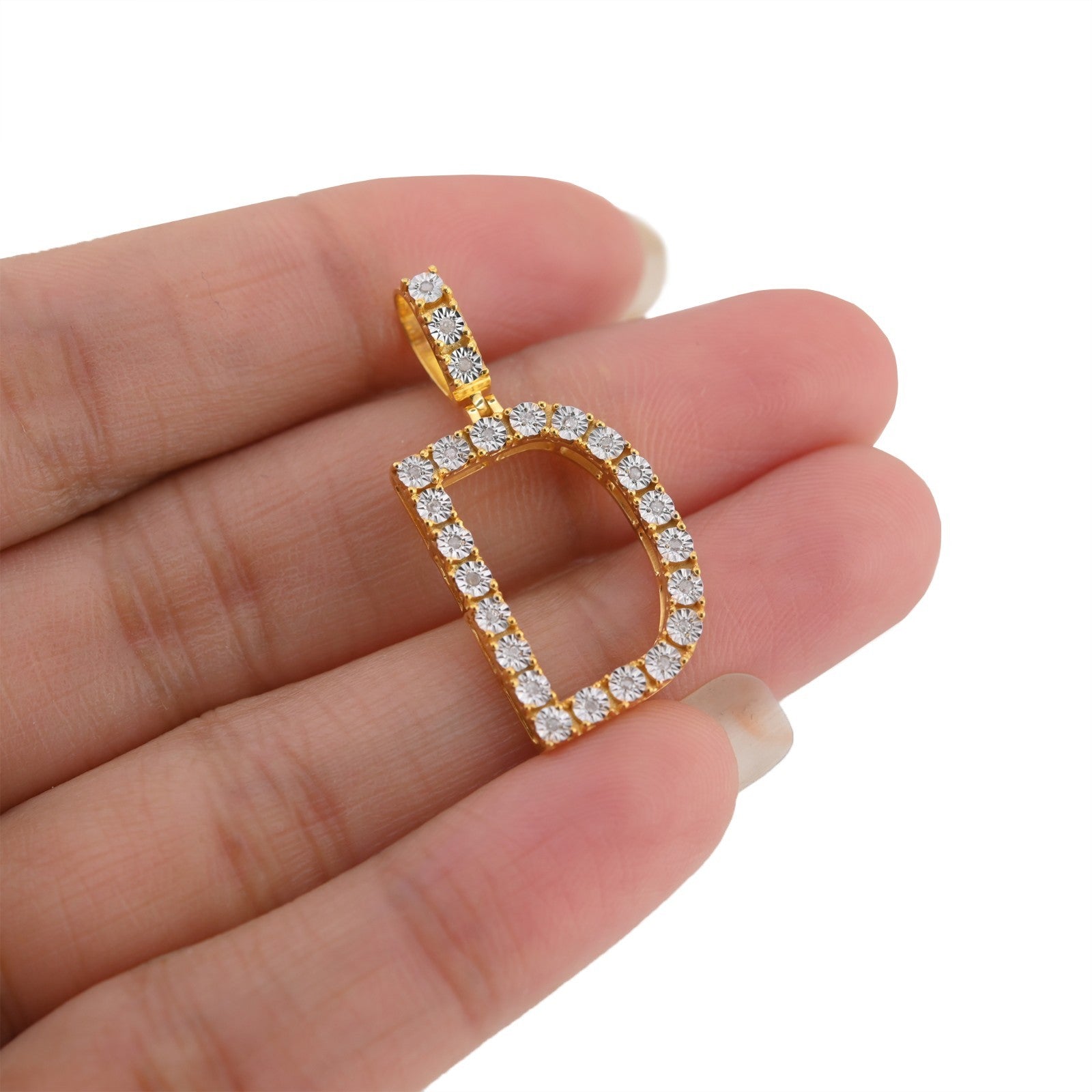925 Yellow Natural 0.15 CTW Diamond Initial Alphabet "D" Pendant 2g Unisex Charm