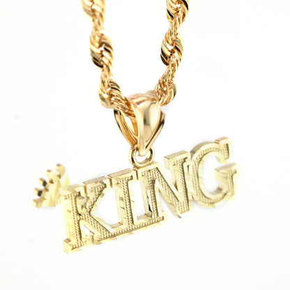 10k Yellow Gold Crown KING Charm Diamond Cut Pendant 1.125" Men 25mm 2g