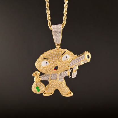 10k Yellow Gold 1.2CTW Natural Round Diamond STEWIE GRIFFIN Pendant 12.6g Charm