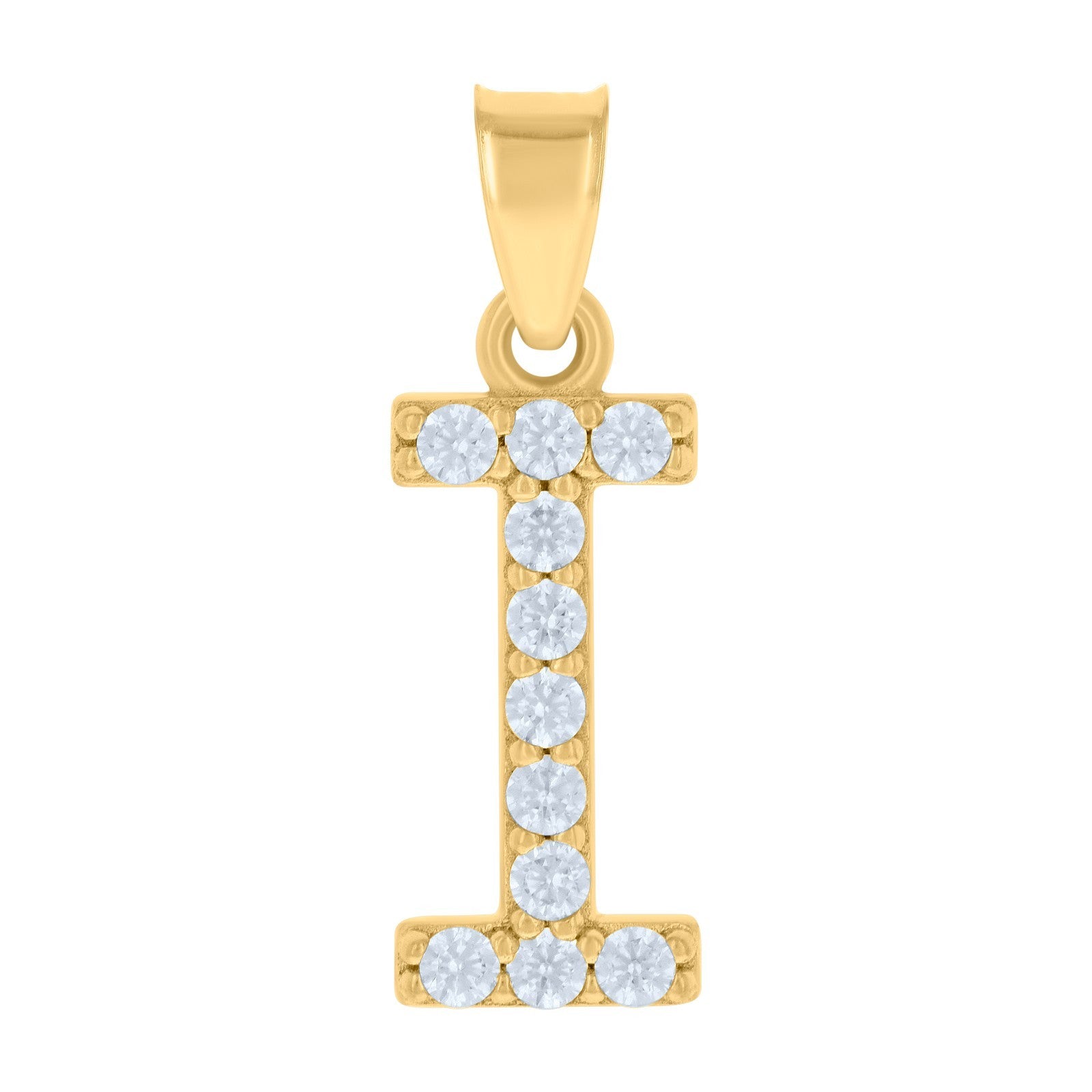 10k Yellow Gold Cubic Zirconia Initial "I" Pendant 0.7g Alphabet Unisex Charm