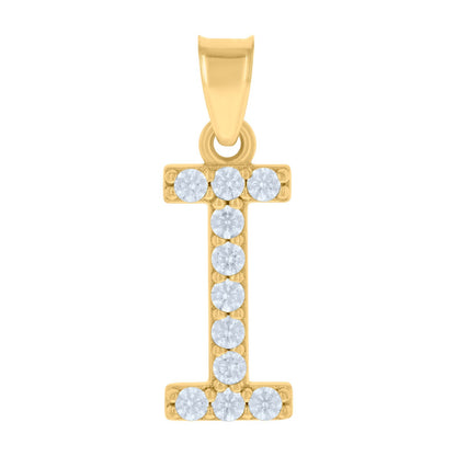 10k Yellow Gold Cubic Zirconia Initial "I" Pendant 0.7g Alphabet Unisex Charm