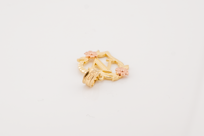 10k Yellow Gold "N" Alphabet Heart Pendant 0.9g Diamond Cut Initial Women Charm