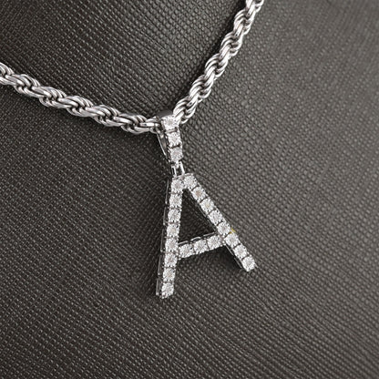 925 Silver Natural 0.15 CTW Diamond Initial Alphabet "A" Pendant 2g Unisex Charm