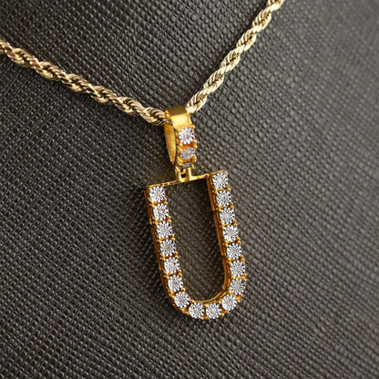 925 Yellow Natural 0.15 CTW Diamond Initial Alphabet "U" Pendant 2g Unisex Charm