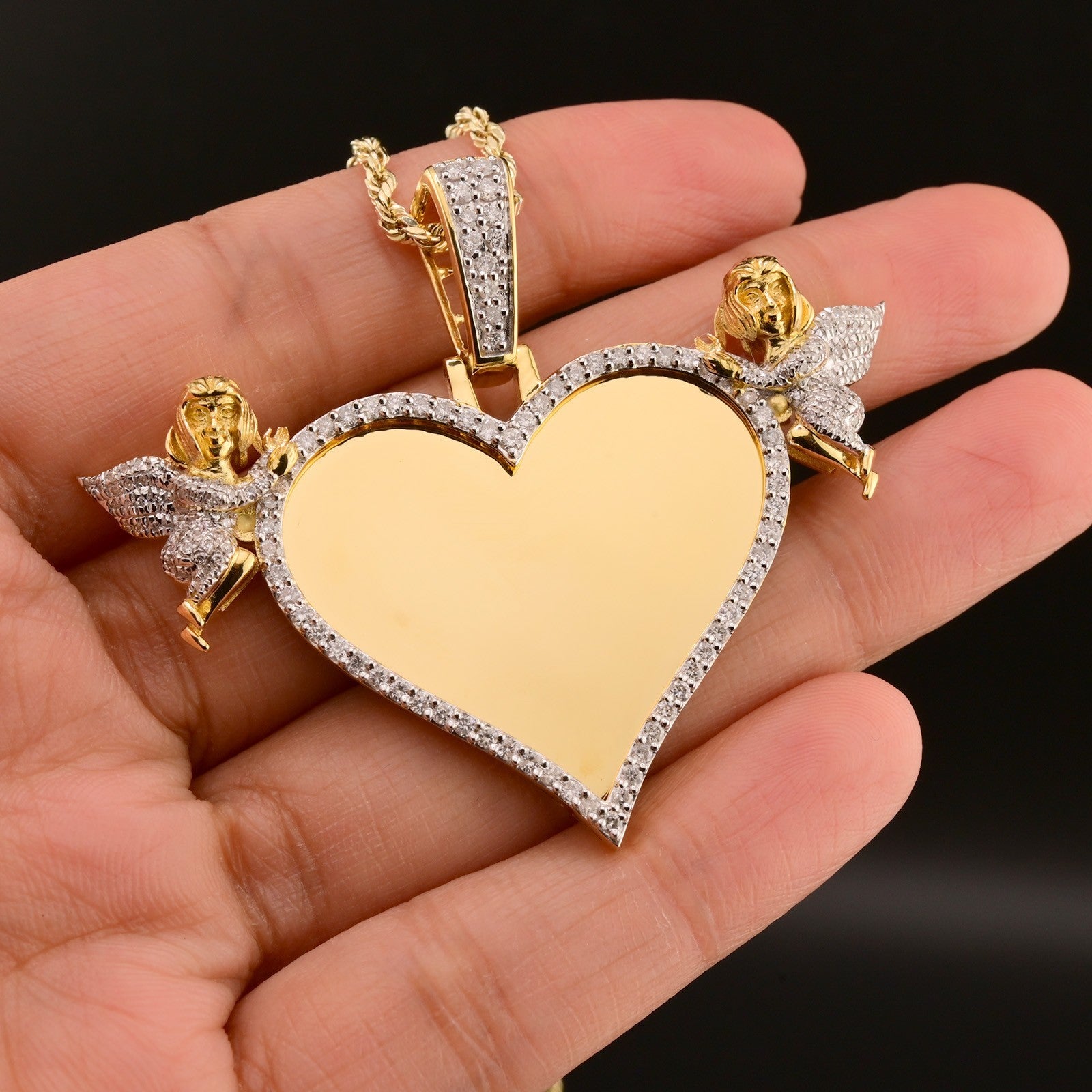 10k Yellow Gold 1.15CTW Diamond Heart Picture w/ Angels Pendant 12.4g Charm