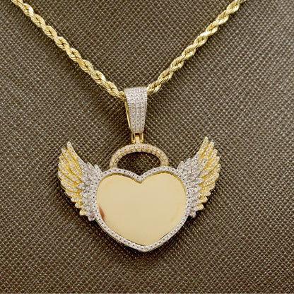 10k Yellow Gold 0.46CTW Natural Round Diamond Heart w/ Wings Pendant 5.9g Charm
