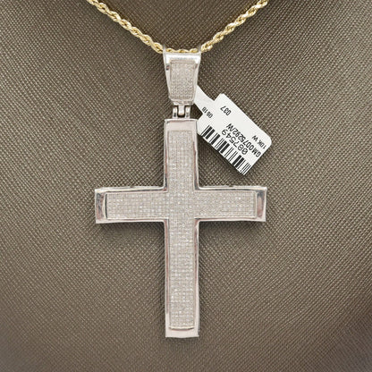10k White Gold 1.8CTW Natural Diamond Iced-Out Mens Cross Charm Pendant 16.5gms