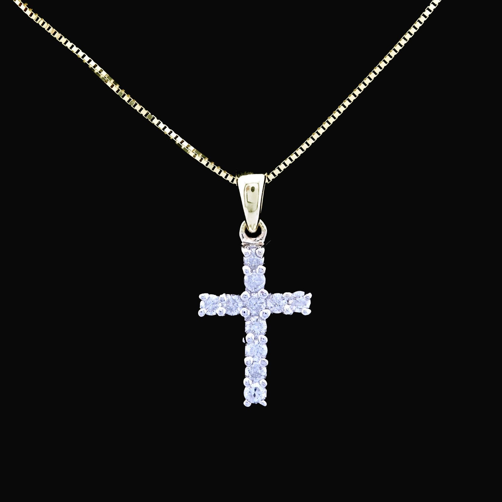10k Yellow Gold 0.25CTW Natural Diamond Cross Charm 0.9g Pendant with Box Chain