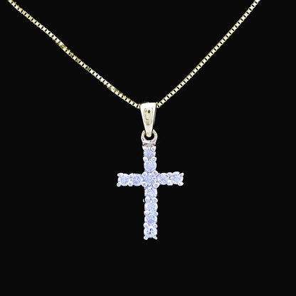 10k Yellow Gold 0.25CTW Natural Diamond Cross Charm 0.9g Pendant with Box Chain