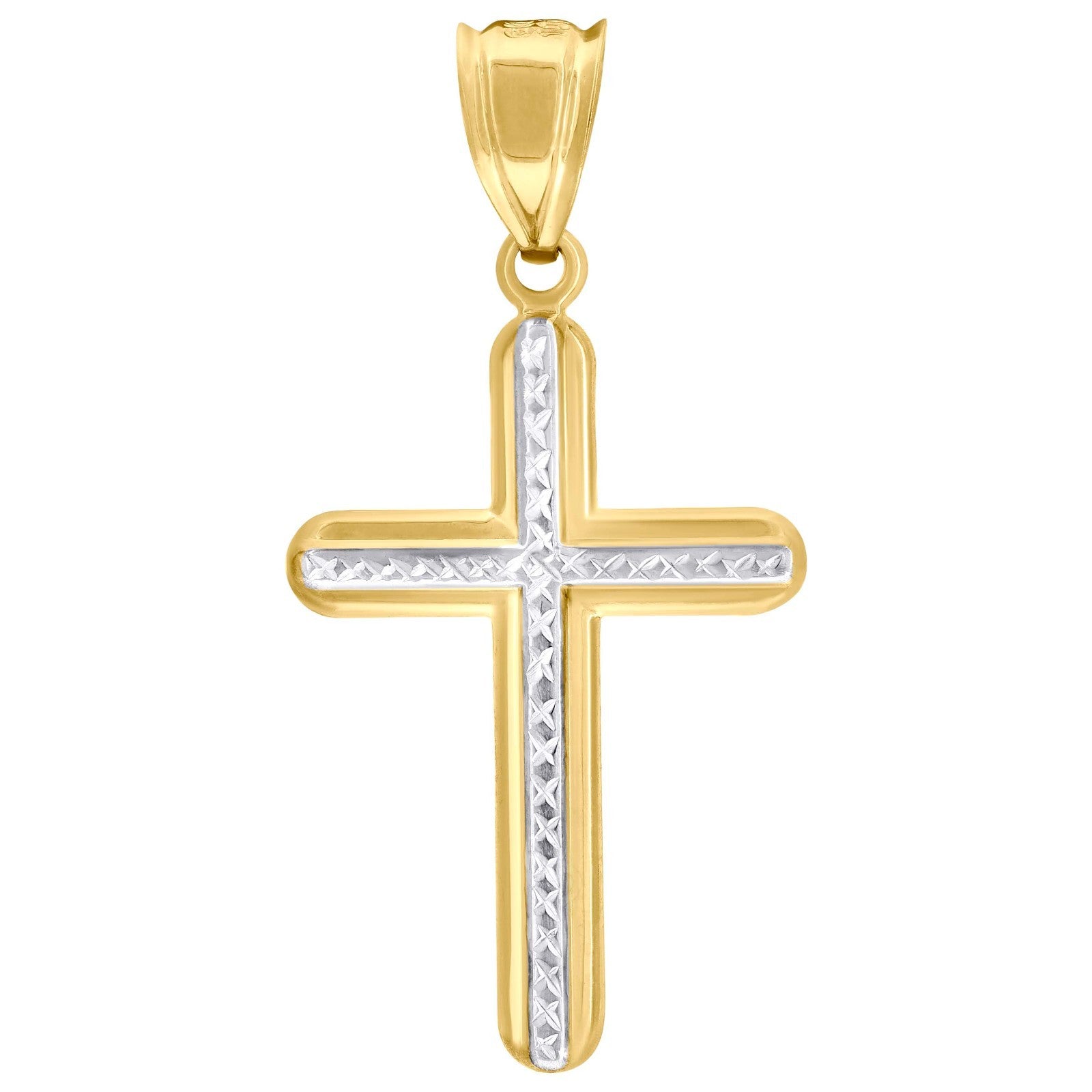 10k Yellow & White Gold Unisex Diamond-Cut Cross Religious Charm 1.6g Pendant