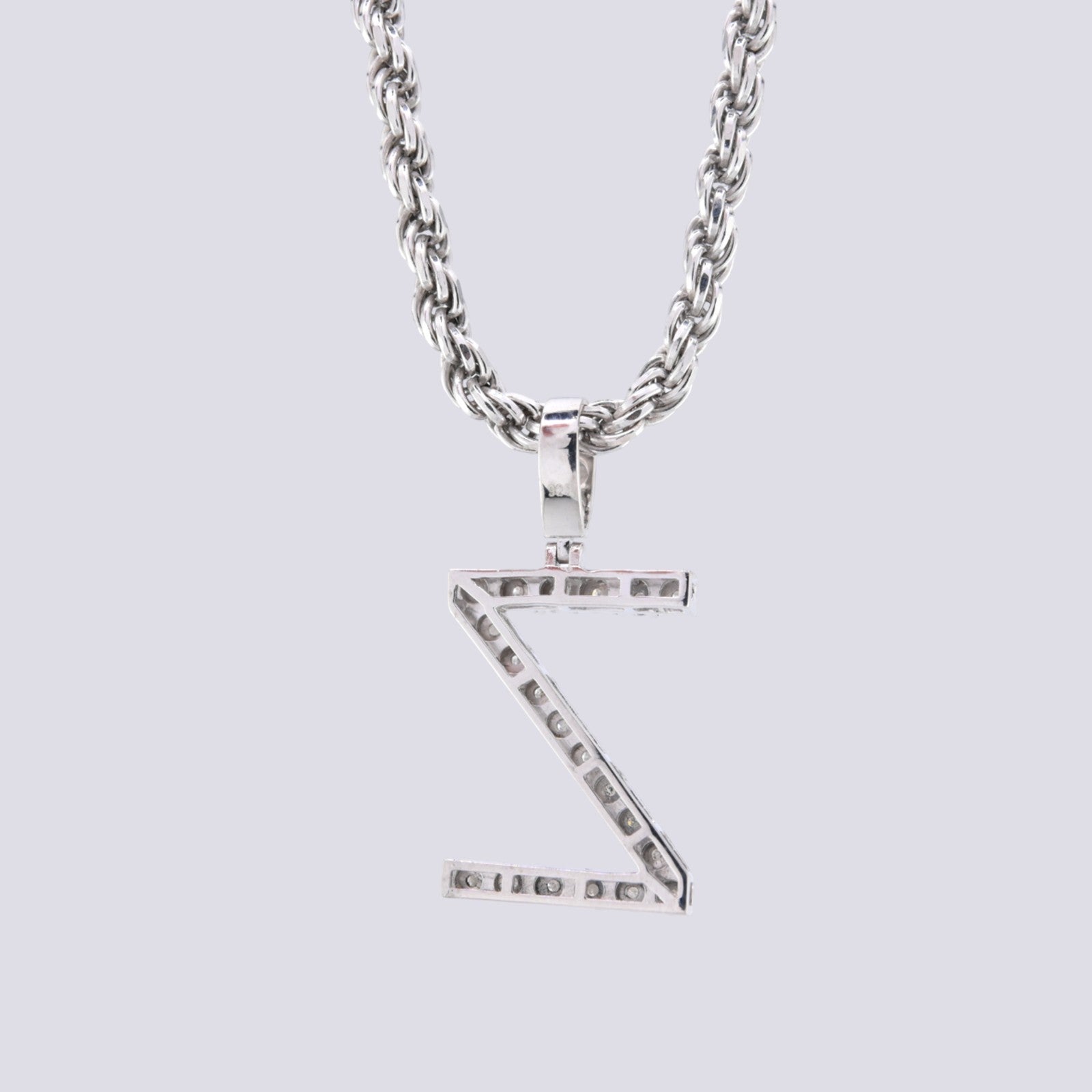 925 Silver Natural 0.15 CTW Diamond Initial Alphabet "Z" Pendant 2g Unisex Charm