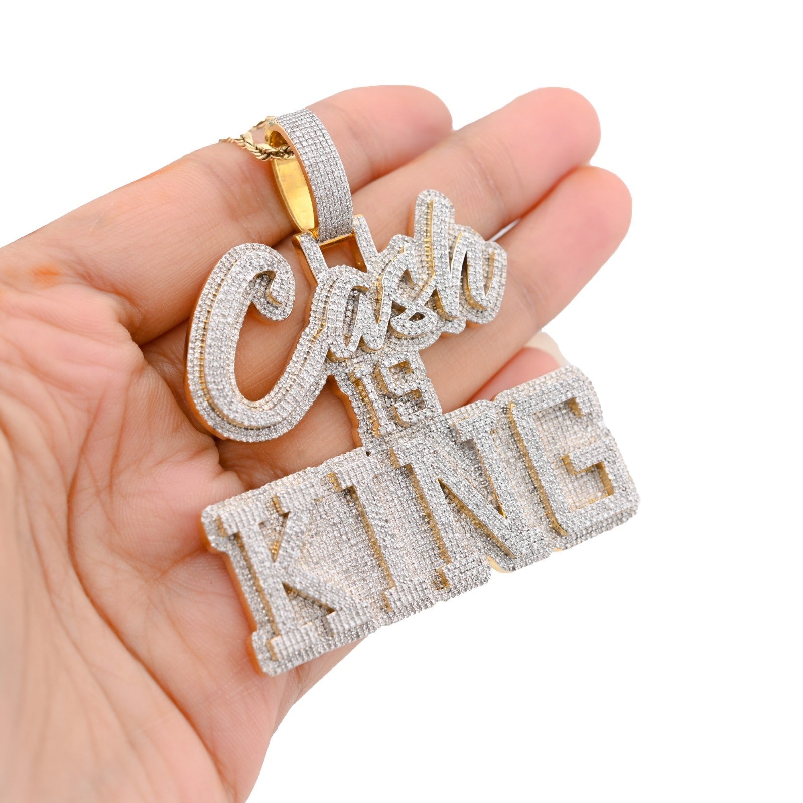 10k Yellow Gold 4.96CTW Pure Diamond "Cash Is King" Pendant Solid Back 37g Charm