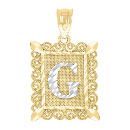 10k Yellow & White Gold Initial Letter "G" Pendant 2.2g Alphabet Unisex Charm