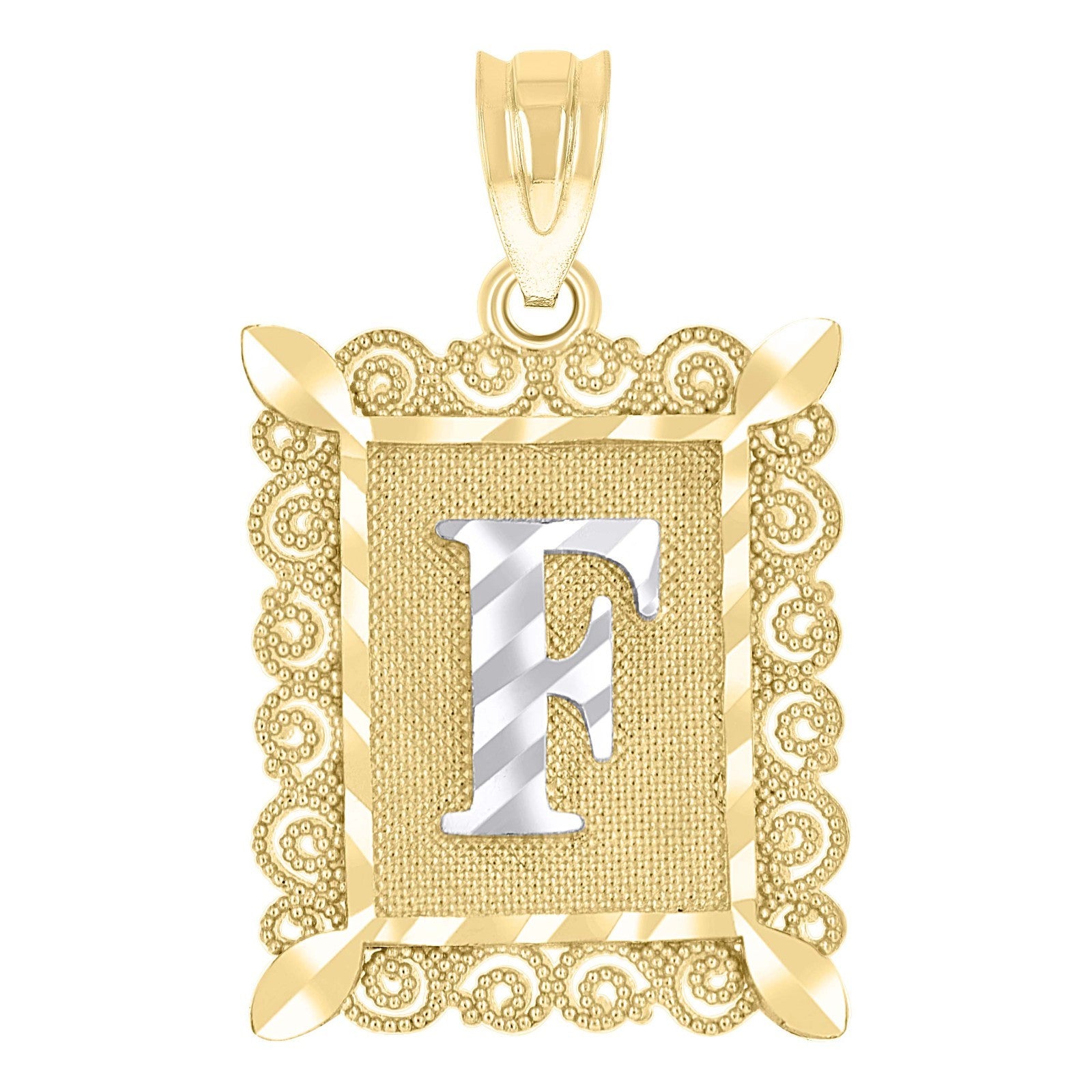10k Yellow & White Gold Initial Letter "F" Pendant 1g Alphabet Unisex Charm