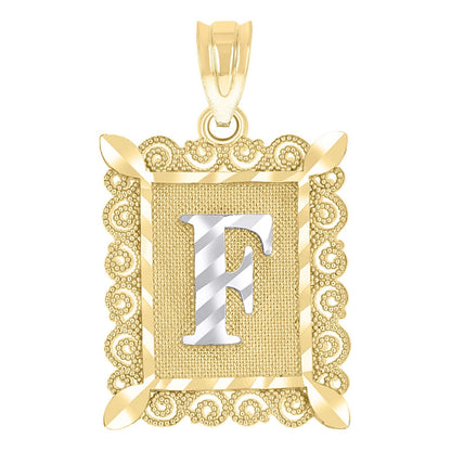 10k Yellow & White Gold Initial Letter "F" Pendant 1g Alphabet Unisex Charm