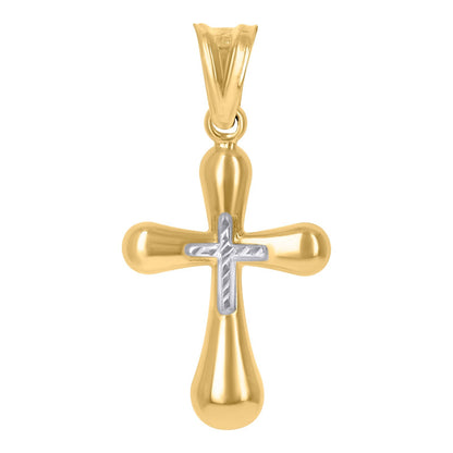 10k Yellow & White Gold Unisex Adult Polished Cross Religious Charm 1gms Pendant