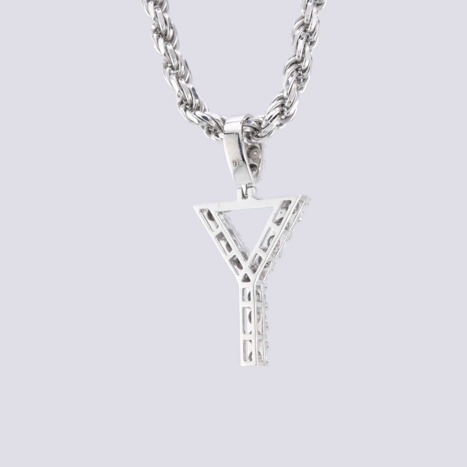 925 Silver Natural 0.15 CTW Diamond Initial Alphabet "Y" Pendant 2g Unisex Charm