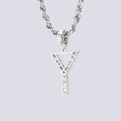 925 Silver Natural 0.15 CTW Diamond Initial Alphabet "Y" Pendant 2g Unisex Charm