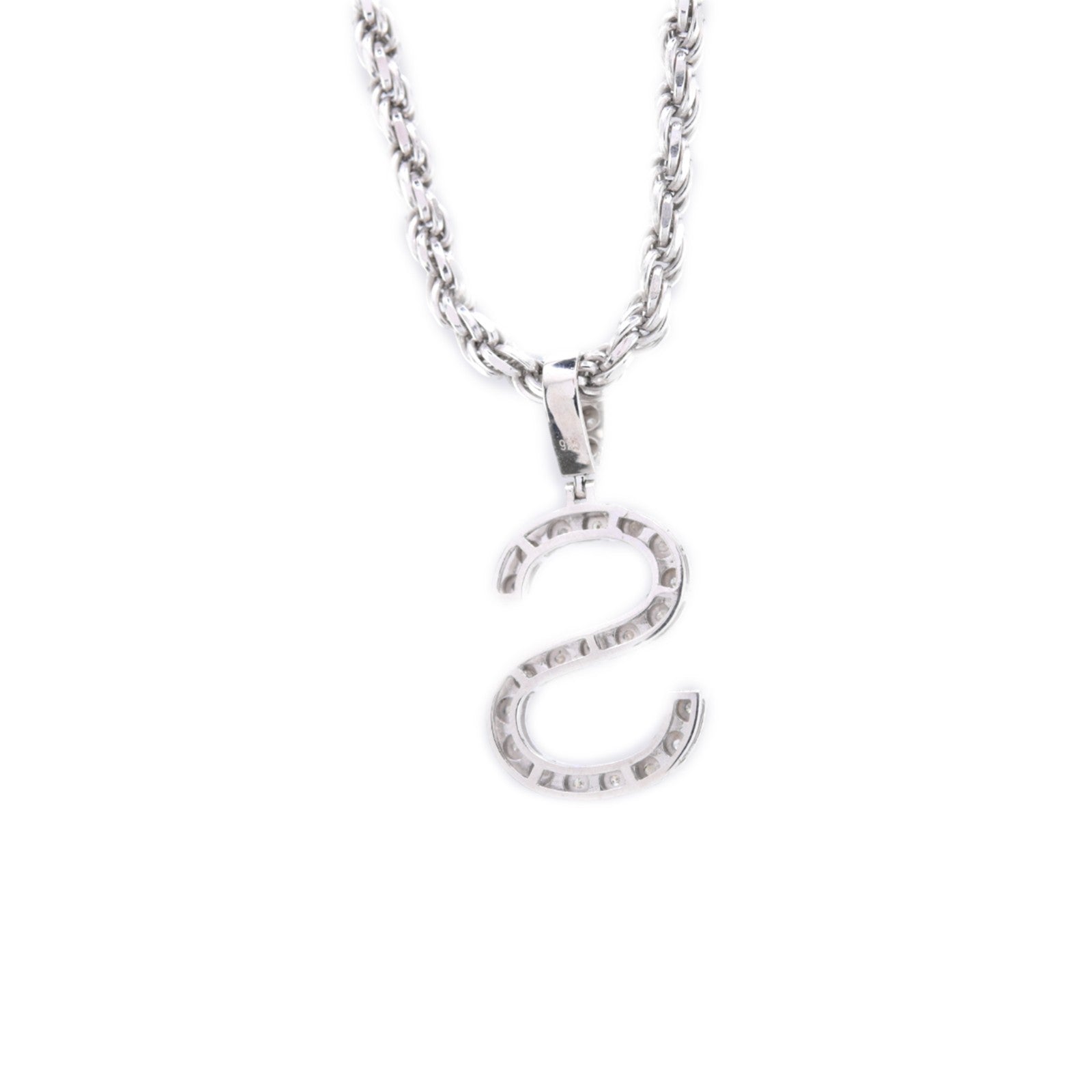 925 Silver Natural 0.15 CTW Diamond Initial Alphabet "S" Pendant 2g Unisex Charm