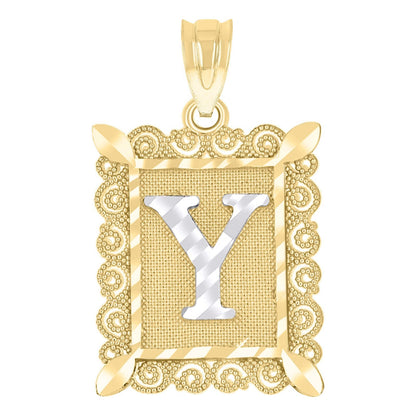 10k Yellow & White Gold Initial Letter "Y" Pendant 1g Alphabet Unisex Charm
