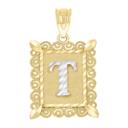 10k Yellow & White Gold Initial Letter "T" Pendant 2.2g Alphabet Unisex Charm