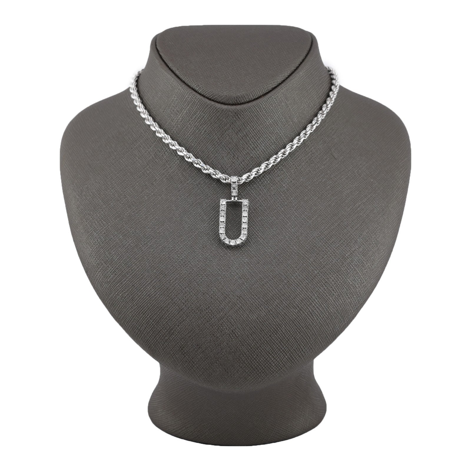 925 Silver Natural 0.15 CTW Diamond Initial Alphabet "U" Pendant 2g Unisex Charm