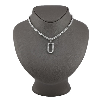 925 Silver Natural 0.15 CTW Diamond Initial Alphabet "U" Pendant 2g Unisex Charm