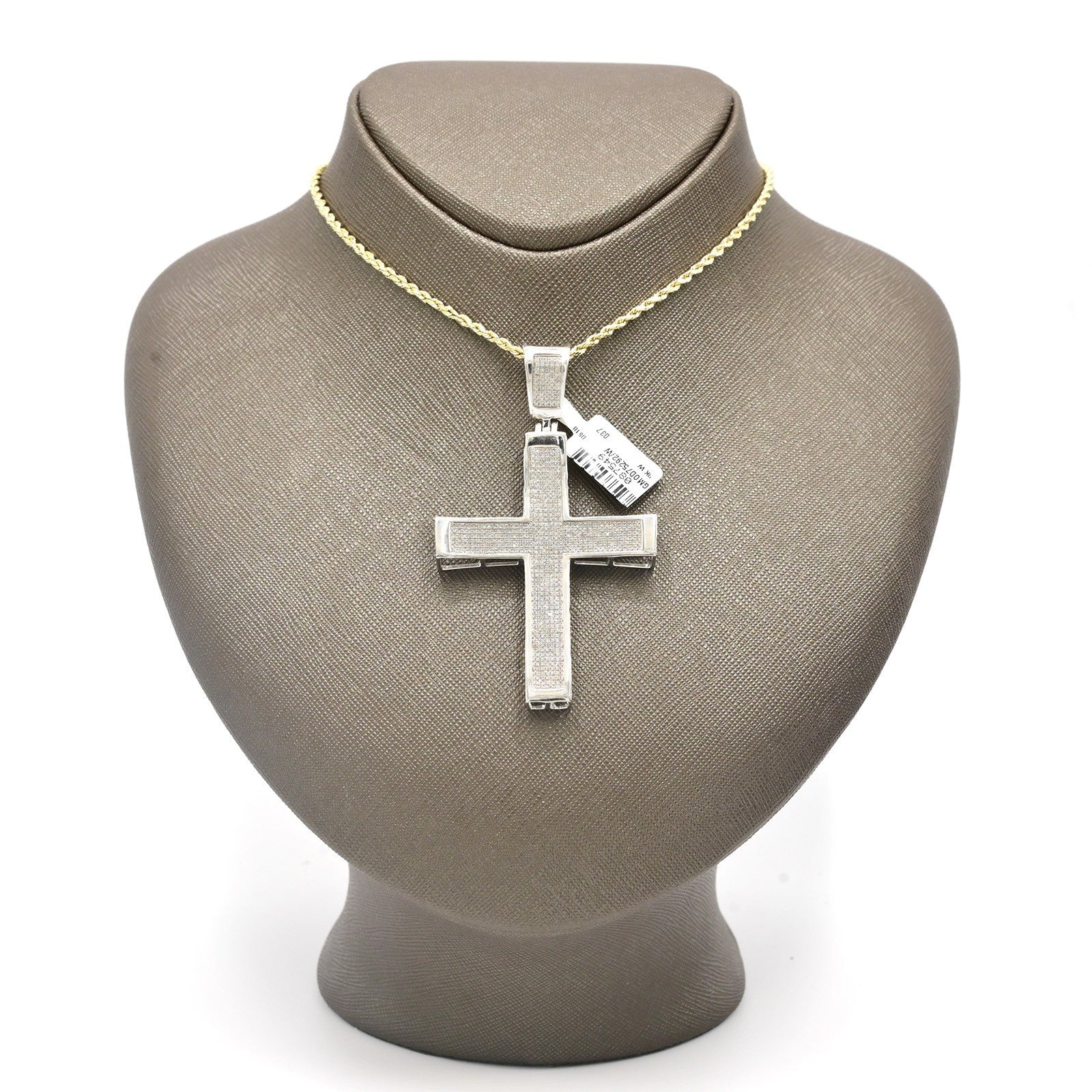 10k White Gold 1.8CTW Natural Diamond Iced-Out Mens Cross Charm Pendant 16.5gms