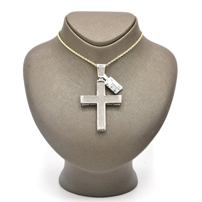 10k White Gold 1.8CTW Natural Diamond Iced-Out Mens Cross Charm Pendant 16.5gms