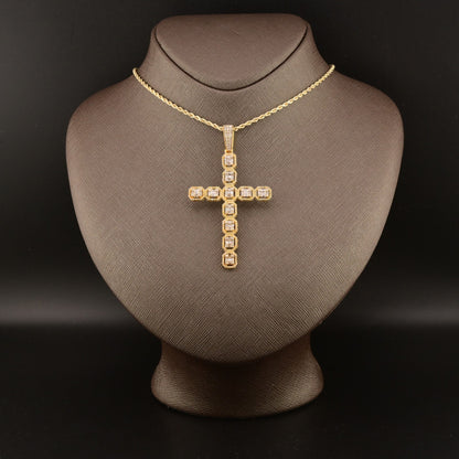 10k Yellow Gold 3.5CTW Natural Round & Baguette Diamond Cross Pendant 7.7g Charm