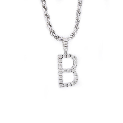 925 Silver Natural 0.15 CTW Diamond Initial Alphabet "B" Pendant 2g Unisex Charm