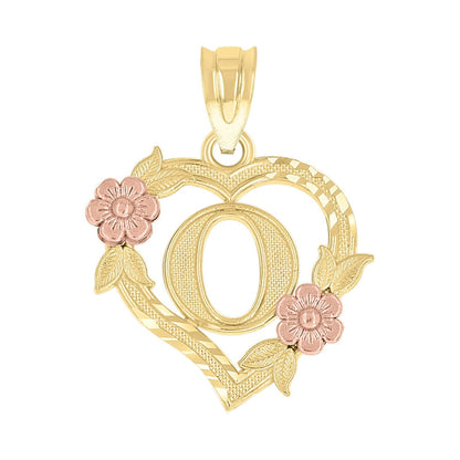 10k Yellow/Rose Gold Heart Flower Initial Letter "O" Pendant 1.1g Alphabet Charm