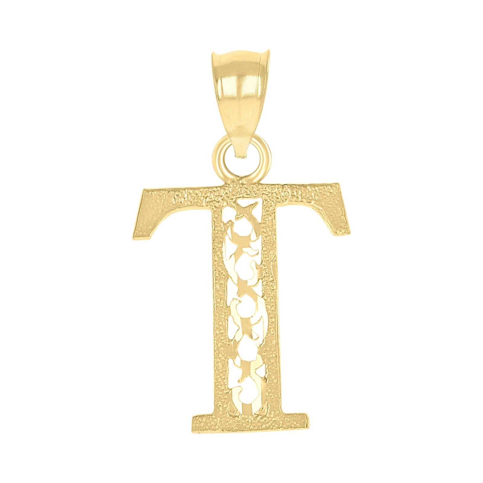10k Yellow Gold Initial Letter "T" Pendant 0.6g Alphabet Unisex Charm