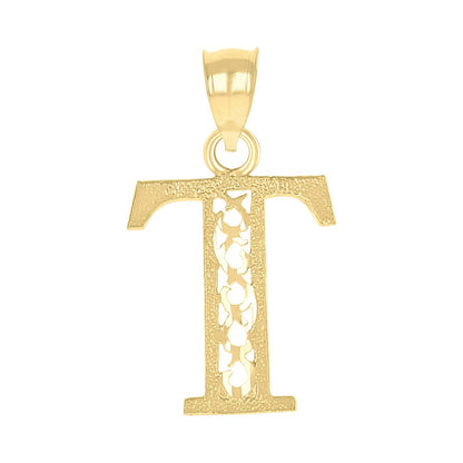 10k Yellow Gold Initial Letter "T" Pendant 0.6g Alphabet Unisex Charm