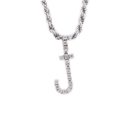 925 Silver Natural 0.15 CTW Diamond Initial Alphabet "J" Pendant 2g Unisex Charm