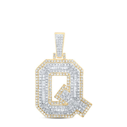 10k Yellow Gold 1.04 CTW Natural Round Diamond Initial "Q" Charm 3.45g Pendant