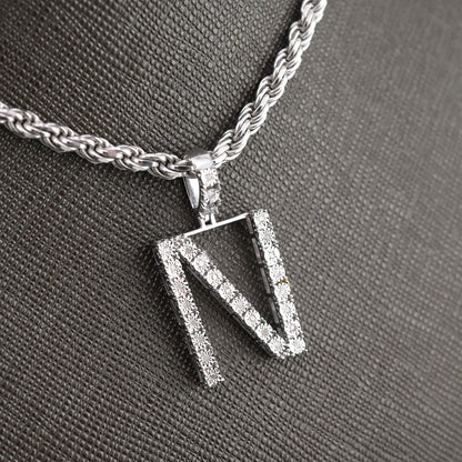 925 Silver Natural 0.15 CTW Diamond Initial Alphabet "N" Pendant 2g Unisex Charm